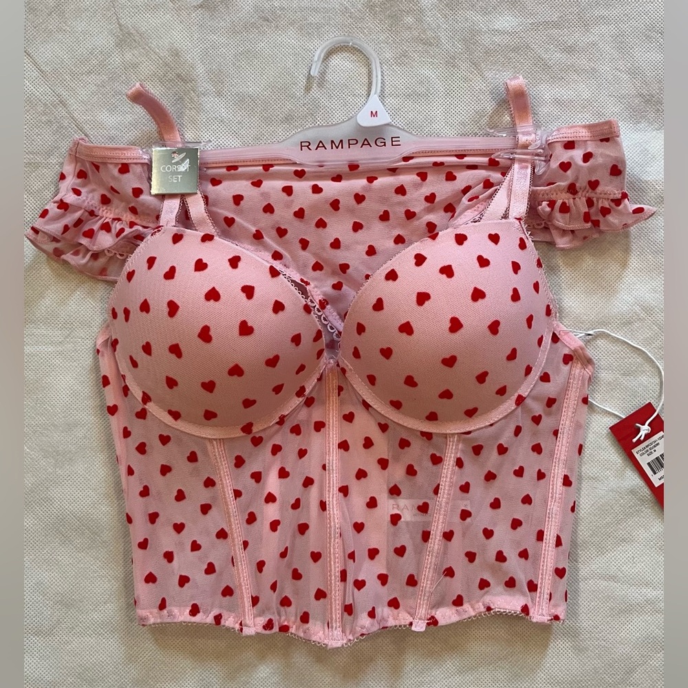 Rampage Pink and Red Heart Bustier corset set size M